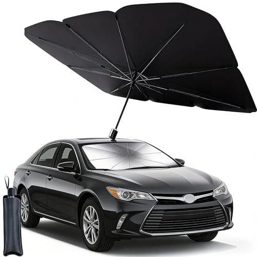 Parasol Coche Delantero,140cm x 80cm Parasol Coche Paraguas Plegable para Auto Parabrisas Interior, Protección UV y Solar para la Mayoría de Los Vehículos