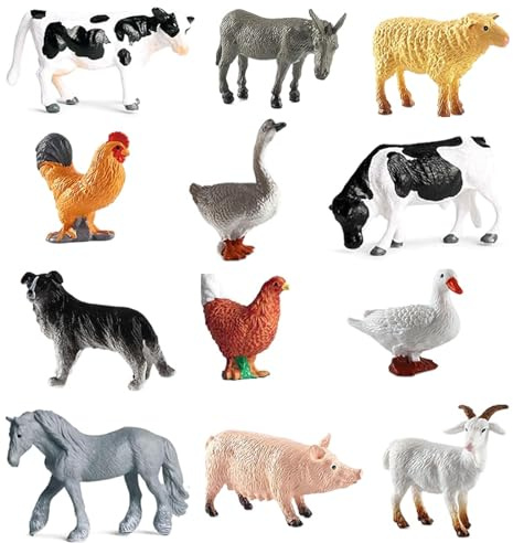 EujRcf 12pcs Farm Animals,Mini Animal Toys Realistic, Mini Farm Animals Figures, Farm Toys Set Educational Playset for Kids Farmyard Cake Toppers, Party Favors and Gifts for Kids