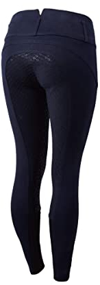 HORZE Damen Reithose Daniela, High Waist Stretch Reithose Vollbesatz mit Silikon Druck, Blau, 44