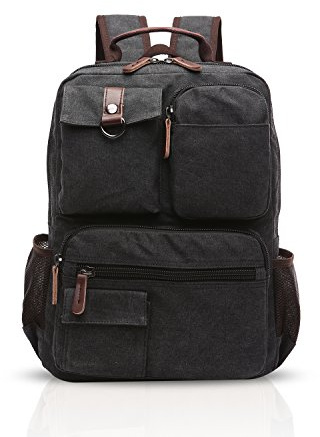 FANDARE Retro ryggsäck herr business laptop väska student flera fickor ryggsäck utomhus resor dagpack andas canvas, svart, L, Fritidsryggsäck