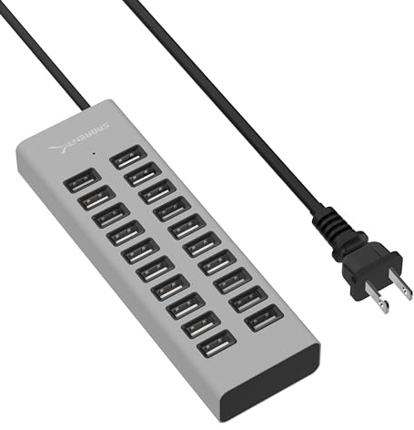 SABRENT Cargador USB | Estación de Carga rápida de 90W | 20 Puertos USB, Uso como HUB USB con Cable Tipo B [AX-P20C]