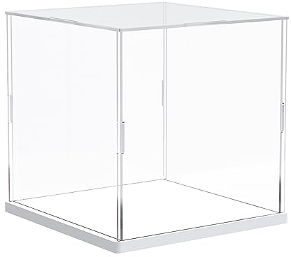 Nynelly Vitrina acrílico transparente para coleccionar figura, como caja expositor, almacenamiento de vitrina antipolvo, para acción, figuras de juguete, 15 x 15 x 15 cm, color blanco