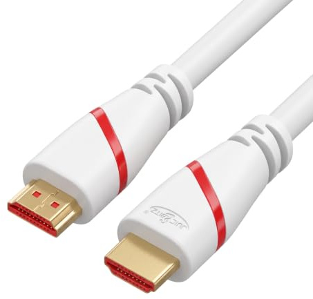 JuicEBitz 4K HDMI Cable 10m, High Speed HDMI 4k/30fps. Supports 1080p/120fps/144fps. CEC/ARC/HDR, Ethernet v1.4b Lead. Compatible with Playstation, Xbox, Gaming PC/Laptop, Projector, Sky.. [10m White]