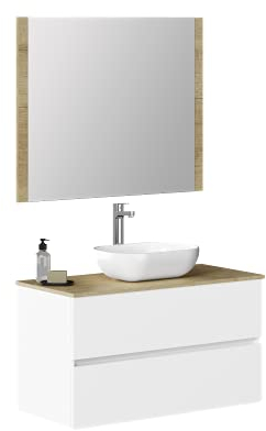 Baikal Conjunto de Mueble de baño Duo, Incluye Lavabo. Mueble Suspendido en Pared con Lavabo cerámico. Varios Acabados y Medidas. Mueble MONTADO.