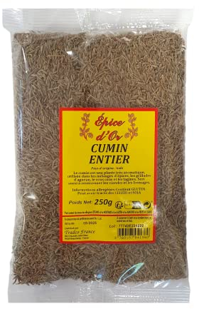 Graines de Cumin Entier 250g - Epice d'Or, 100% Naturel, Sans Additifs, Haute Qualité, Végan et Sans Conservateur