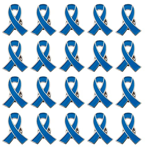 WANDIC 20 Épingles à Ruban Bleu Broche Épingles Pins de Sensibilisation Au Cancer du Côlon et de La Prostate Broches en Métal Émail Décoration,pour Fêtes,Activités d'intérêt Public