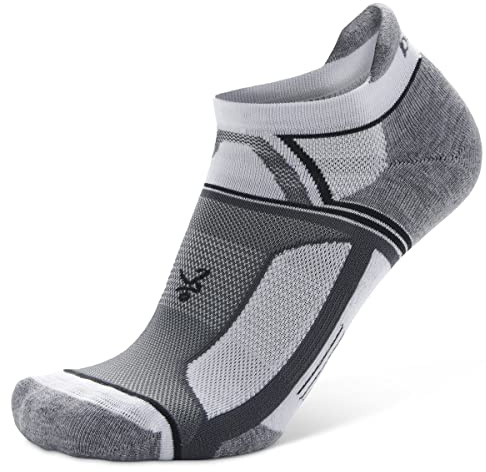 Balega Hidden Contour Upcycled Impact Resistance / Cushioning Performance No Show Athletic Running Socks for Men and Women (1 Pair) White/Grey, Small
