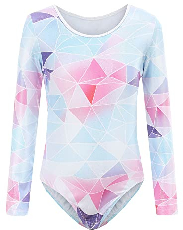 SEAUR - Chándal para niña, sin mangas, para niños, traje de gimnasia clásico, camiseta de gimnasia, baile, ropa arcoíris geométrica, patrón 100-150 cm, Geometría(manga larga blanca), 9-10 Años