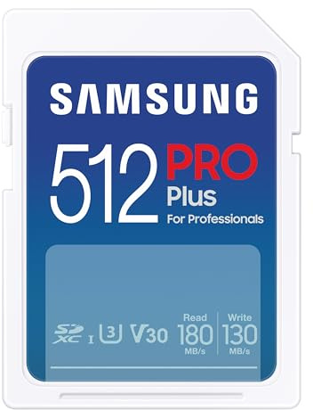 Samsung PRO Plus Tarjeta de memoria SD, 512 GB, 180 y 130 MB/s, Full HD & 4K UHD, UHS-I, U3, V30, A2, Compatible con Smartphone Android, Tableta, GoPro y Drone DJI (MB-SD512S/EU)