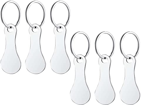 Esteopt 6 Stück Einkaufswagenlöser, Metall Einkaufschip Schlüsselanhänger, Einkaufswagenchip Edelstahl, Wagenchip Abziehbar mit Personalisiert Schlüsselring für Einkaufswagen(Silber)