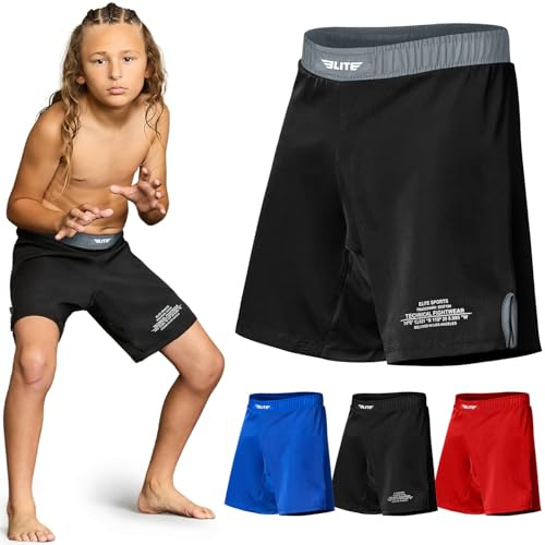 Elite Sports Kids MMA BJJ No GI UFC Grappling Jiu Jitsu Shorts, Black Jack Youth Boys MMA Training Grappling Training Shorts (Small, Gray)