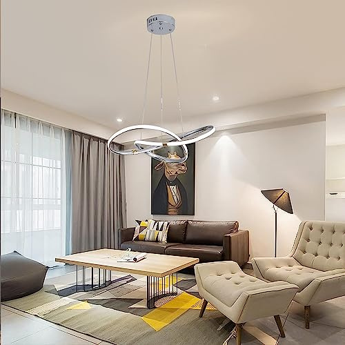 Lanekd Lámpara Colgante LED 45W Lámpara de Mesa de Comedor Lámpara Colgante Negra Comedor Regulable en Altura Lámpara de Techo Para Oficina Cocina Dormitorio Salón iluminador Lámpara Colgante (Cromo)