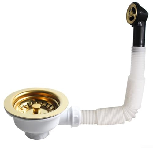 Stainless Steel Sink Strainer, Kitchen Sink Waste Strainer, 114MM Gold-Plated Strainer, Round Overflow For Kitchen, For Sink Open Hole Diameter Size Is φ 86-95 mm