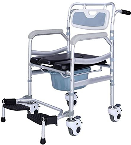 Sedia da toilette Sedie da toilette con ruote Sedia da doccia Ausilio per il trasferimento del paziente Sedia a rotelle per infermieri con sedile e WC regolabili in altezza per anziani disabili e por