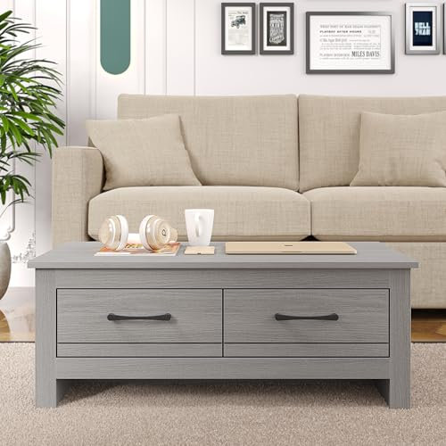 Galano Limestone Coffee Table – 2 Drawer Storage Unit – Rectangular Living Room Table – Engineered Wood Cabinet with Storage - Dark Grey