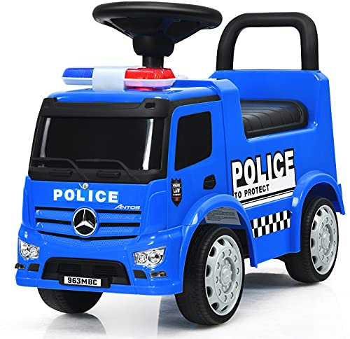 COSTWAY Mercedes Benz Rutschauto, Rutscherfahrzeug mit Stauraum, Kinder Polizeiauto mit Hupe & Sirene & Pfeife & Warnlampe, Rutscher Auto für Kinder ab 1 Jahr
