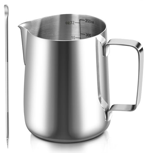 Vonsera Pichet Lait 350ml, Pot a Lait Inox avec Mesure Mark pour Faire Mousse le Lait, des Capuccinos, des Jus