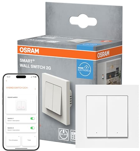 OSRAM SMART+ WiFi Matter Wandschalter, 2 Kanal, 16AX, IP20, weiß, Relais Schalter, Unterputz, 27mm