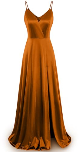MUXXN Ladies Flattering Hollow Out Neck Stretch Ball Gown Homecoming Split Dress Golden Brown XL