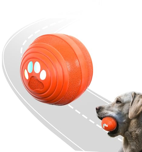 Songsier Balles pour Chiens de Taille Jouet Interactif pour Chiens avec Fonction de Roulement Automatique la Jouet Balle est en Caoutchouc Naturel avec Lumière LED et se Recharge Rapide (D)
