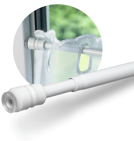 Rollina Klemmstange Gardinenstange ohne Bohren weiß | Für Fensterbreite 40-60cm | mit Gummipuffer | starke Spannung durch Drehmechanismus | Klemm-Bistrogardinenstange für Scheibengardinen (1er Pack)