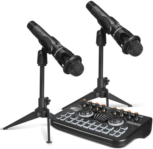 MOTHNUR Equipo Profesional para Podcast con Tarjeta de Sonido Mezcladora de Audio con Cambio de Voz Micrófonos Duales para Grabación y Streaming Estudio