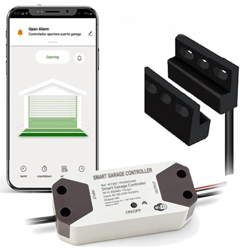 DOMO-MATIC Controlador Inteligente de Puerta de Garaje WiFi 2.4 GHz compatible con Alexa, Google, Tuya, con Sensor de Estado, 220V 12-24VDC (12-24 Vdc)