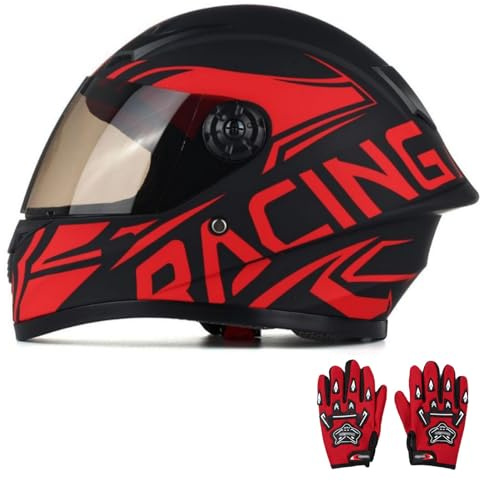 Casco Integral De Moto para Niños con Guantes, Homologado Según La Norma ECE 22.06, con Visera Solar para Niños De 3 A 12 Años. Casco De Scooter para Niños Y Niñas. C,S/(47~48cm)