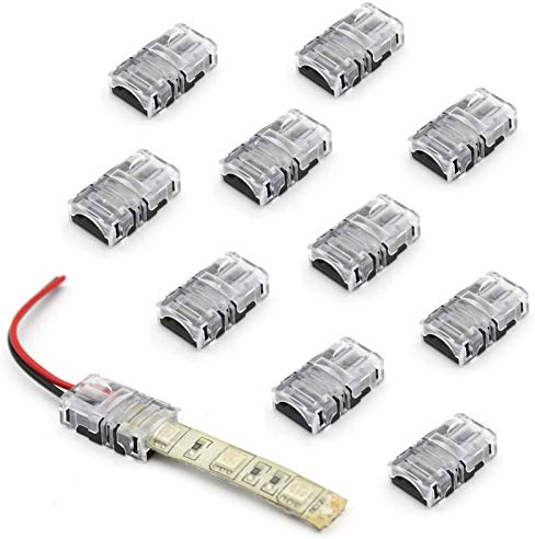 VIPMOON Pack de 10 Unidades Conector de Tira de LED Impermeable, Conexión Rápida sin Pelar el Cable, Conectores transparentes sin Soldadura, 2 pin 8mm Single Color 2835 3528