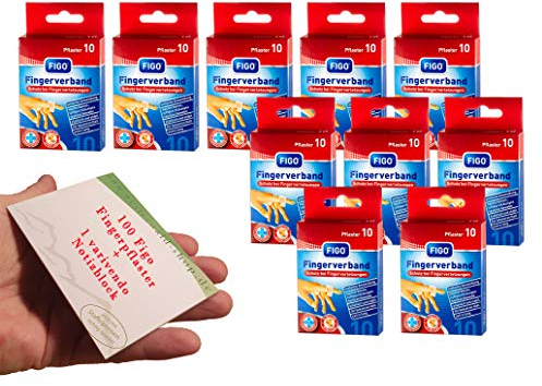 varivendo Notizblock + 100 Stück Figo Fingerverband Fingerpflaster Finger Pflaster elastisch 12 x 2 cm (100 Pflaster + 1 Notizblock)