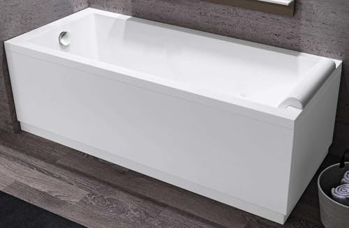 Novellini Calos 2.0 Standard con Telaio 180x80 H58cm 200 LT Vasca da Bagno Rettangolare Squadrata Acrilico Reversibile Bianco Lucido Colonna Scarico 1 Pannello Frontale 1 Laterale Poggiatesta Cuscino