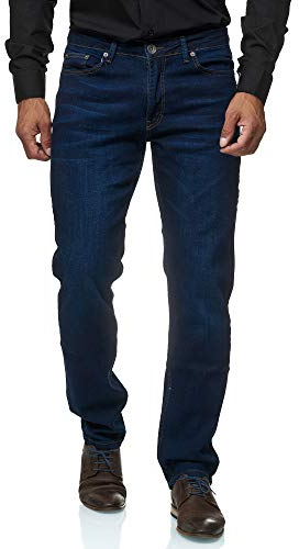 JEEL Herren-Jeans - Regular-Fit Straight-Cut - Stretch - Jeans-Hose Basic Washed 01-navy 34W / 32L