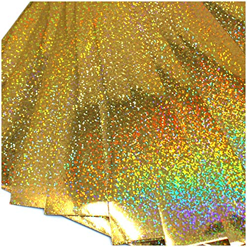 Din A4 Bogen Bastelfolie Selbstklebend Künstlerfolie Plotterfolie Plottfolie Hologramm Glitzer Folie Basteln DIY (Flakes Gold, 10er Set Din A4 Bögen)