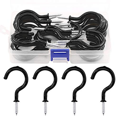 Swpeet Lot de 30 crochets noirs de 7,3 cm avec revêtement en vinyle pour tasse de plafond, crochets à vis pour la maison, le bureau et le lieu de travail