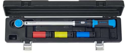 SW-Stahl 03879L Werkstatt Drehmomentschlüssel 1/2 Zoll 40-200 Nm mit Radmutterneinsätzen 17-19-21 mm, 4-teilig I Rechts-und Linksanzug I Pilzkopf I für Reifenwechsel