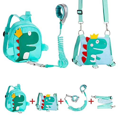 Funsland Kinder Sicherheitsleine, 4-in-1 Kinderleine Rucksack, Leine Kinder, Anti-verloren Gürtel Handgelenk Link, Laufgeschirr für Kinder, Kleinkinder Rucksack 1 2 3 Jahr, Grün