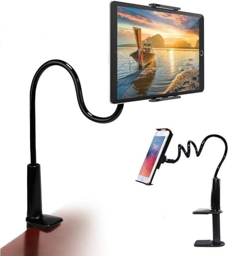 HGLCM Gooseneck Tablet Holder Cell Phone Holder, Universal 360° Flexible Tablet Stand, Lazy Arm Holder Clamp Mount Bracket Bed for iPad Mini/Air, Samsung Galaxy Tab and 4.0-11 Devices(Black)