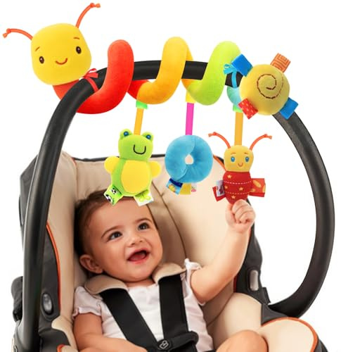 YELUFT Spiral Pram Toys for Babies - Wrap Around Pushchair Stroller Car Seat Toys for 0 3 6 9 12 Month Plush Activity Rattle Hanging Toy Sensory Gift for Newborn Infant Baby