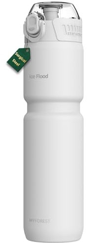 MYFOREST 0,7 Litre Bouteille d'eau de Cyclisme Isotherme, 700 ml Vélo Gourde, Acier Inoxydable Chirurgical: Pas de goût de plastique, Adhérence renforcée sur gravier (Blanc mat)