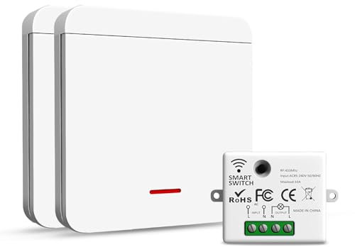 Pixelure 1+2 Commutateur de lumière sans fil, interrupteur de sécurité et contrôleur récepteur 10A pour lampes jusqu'à 1500W
