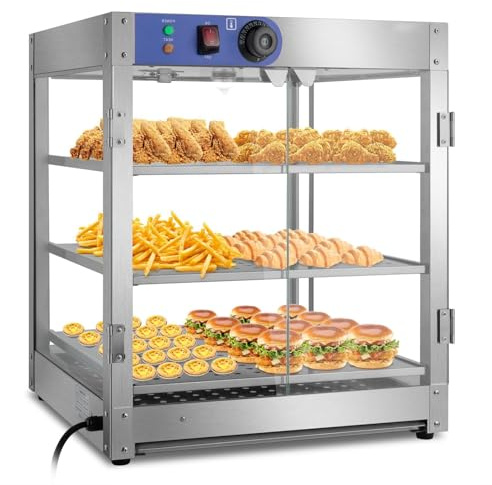 Calentador de pizza Pantalla de calentador de alimentos,Pantalla de calentadores de alimentos comerciales de 3 niveles,Calentador de alimentos de encimera de 800 W con iluminación LED Estantes extraíb