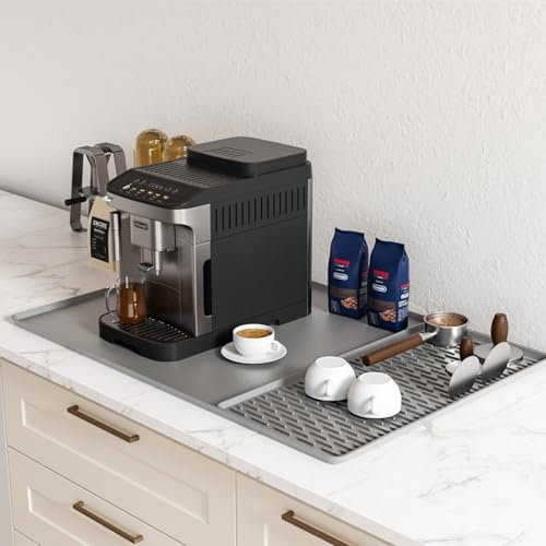 ZICRO Tappetino Caffe 2-In-1,Tappetino in Silicone per Caffè con Bordo Rialzato e Vassoio Separabile,design pieghevole e drenabile,per macchine da espresso, Scolapiatti (Gray)