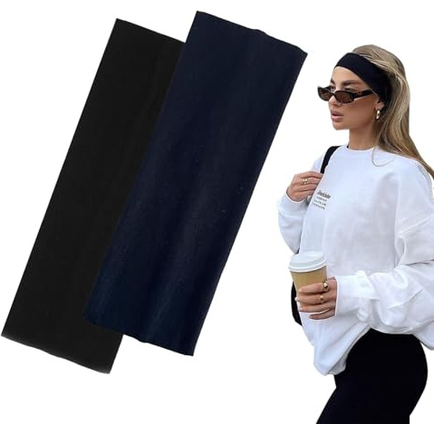 7cm Wide Black Headbands for Women Men, Yedtreg 2pack Fashion Head Bands for Women's Hair, Soft Fabric Stretchy Hair Bands for Makeup, Yoga, Running, Sports (Black/Navy)