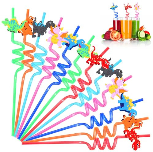 Forhandy 18 piezas Pajitas Reutilizables Niños, Pajitas de Dinosaurios para Cumpleaños Infantiles, Decoraciones para Fiestas de Dinosaurios