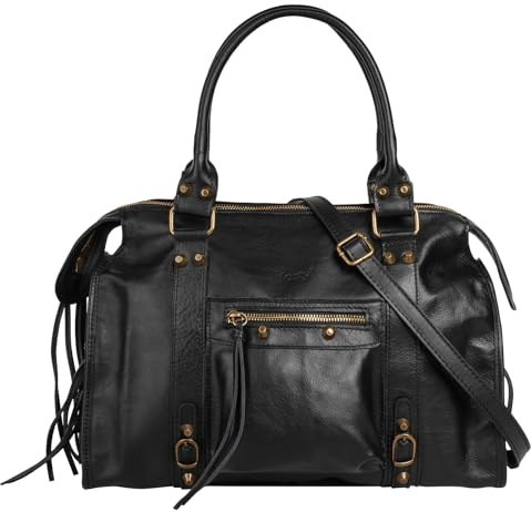 forty° Shopper Echt Leder Damen 022214 Made in Italy | Handtasche mit Nieten | Henkeltasche mit Fransen