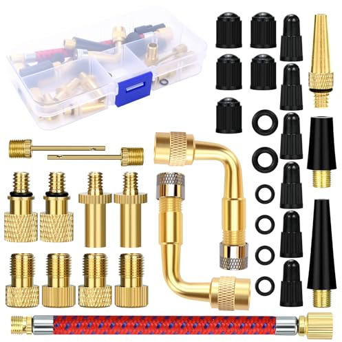 Set di adattatori per valvola per bicicletta, 34 pezzi, adattatore per valvola francese, adattatore per valvola auto, adattatore per valvola del compressore, adattatore per bicicletta, pompa ad aria