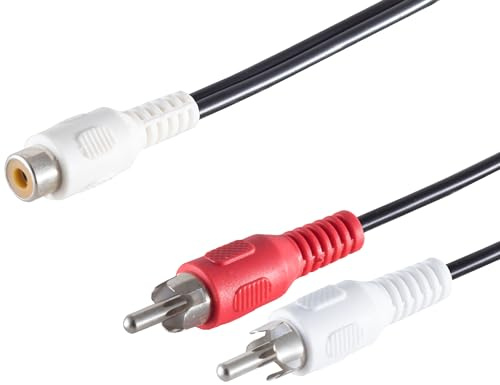1aTTack.de 1x 0,2 m - Adattatore cinch a Y, cavo audio stereo da cinch femmina a 2 cinch maschio, connettori stampati, contatti nichelati per amplificatori TV HiFi