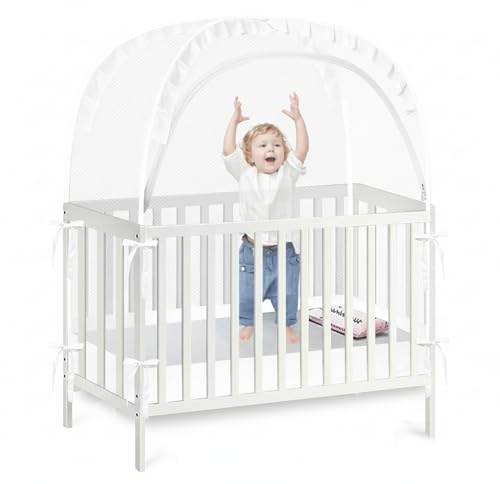 PandaEar Tenda pop-up per culla per evitare che il bambino si arrampichi, baldacchino traspirante per culla con cerniera, facile installazione (bianco)