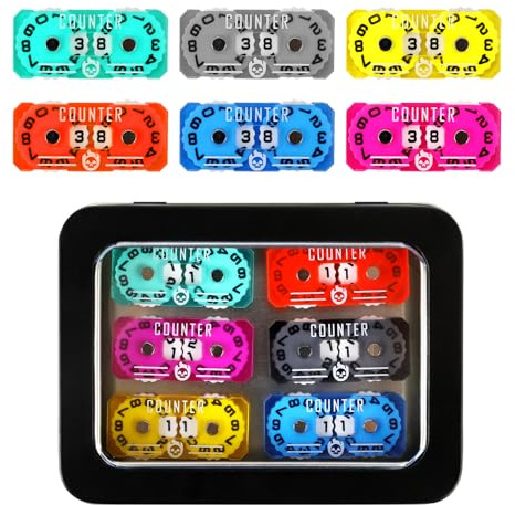 FIGURESLAB 6Pcs MTG Life Counter with Metal Box, Twin Digits Health Tracker Life Counter for Collectible Card Games (C color-6Pcs)