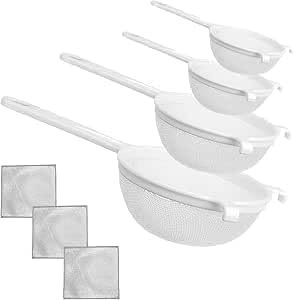 Set di Setacci, 4 Pezzi Colino Cucina in Plastica con Rete in Nylon per il Tè ø 8 cm Colini per la Casa ø 10 cm ø 14 cm ø 18 cm